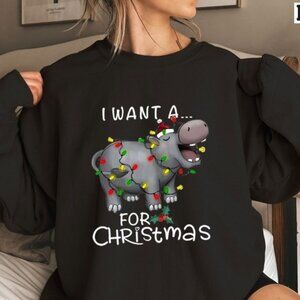 Hippo For Christmas Cute Animal Holiday Funny Hippo Christmas Sweatshirt 98